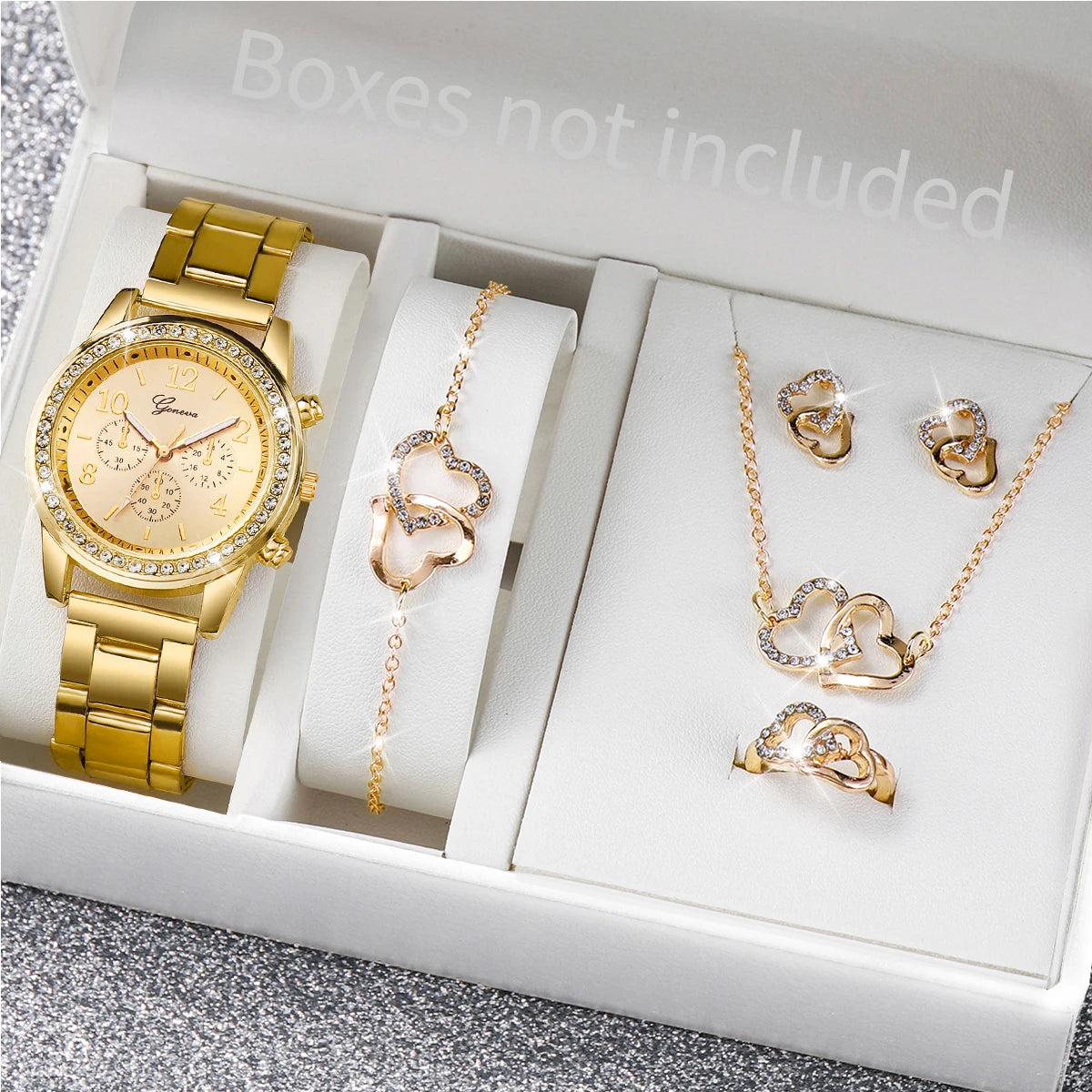 6PCS/Set Women's Watch Fashion Rhinestone Stainless Steel Band Quartz Watch Jewelry Set Reloj Mujer (Without Box) - Zenflow Active