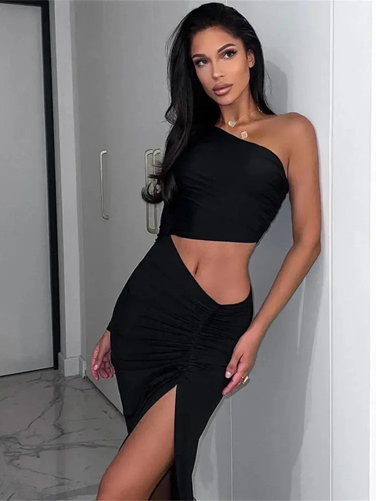 Women's One-Shoulder Ruched Split Maxi Dress Zenflow Active