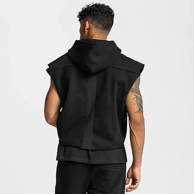 Men's Brand Gym Clothing Hooded Tank Top, Cotton, Sleeveless Vest - Zenflow Active