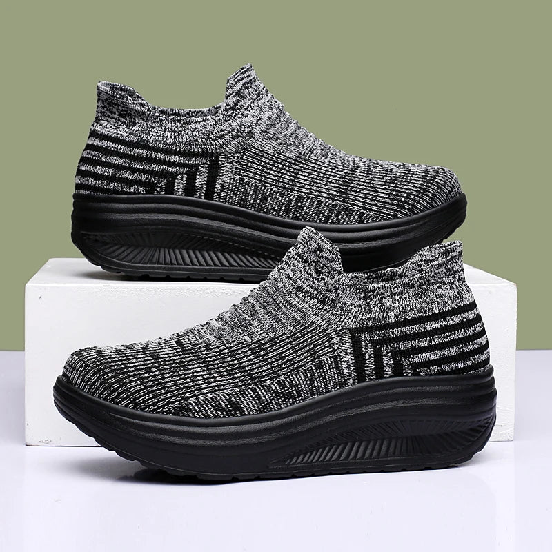Women's Air Mesh Platform Slip-On Sneakers — Breathable, Mid Heel, Casual Loafer Style - Zenflow Active