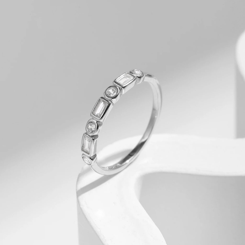 MODIAN 925 Sterling Silver Fashion Round Rectangle Dazzling Clear CZ Band Ring For Fine Jewellery - Zenflow Active
