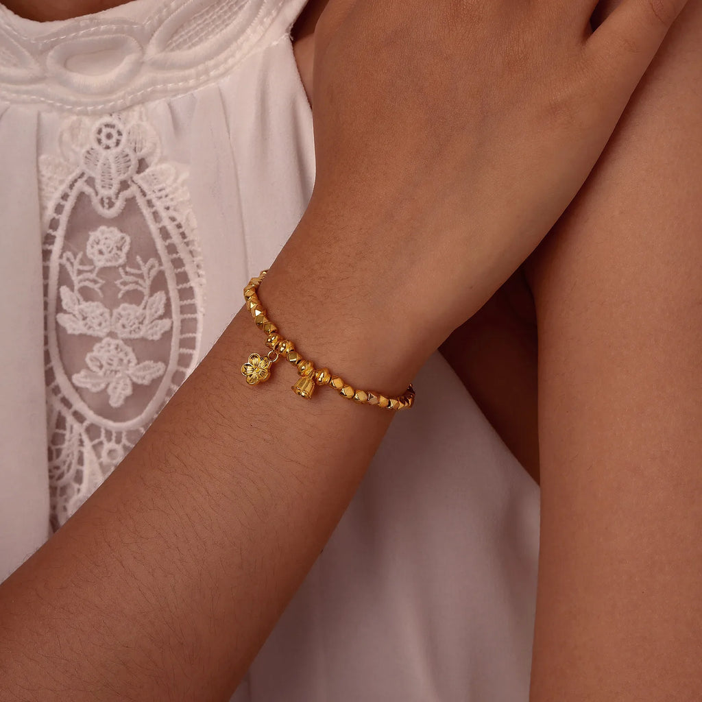 Charms Bell Flower Bracelet, Geometric Beaded Chain Bracelet for Women Girls - Zenflow Active