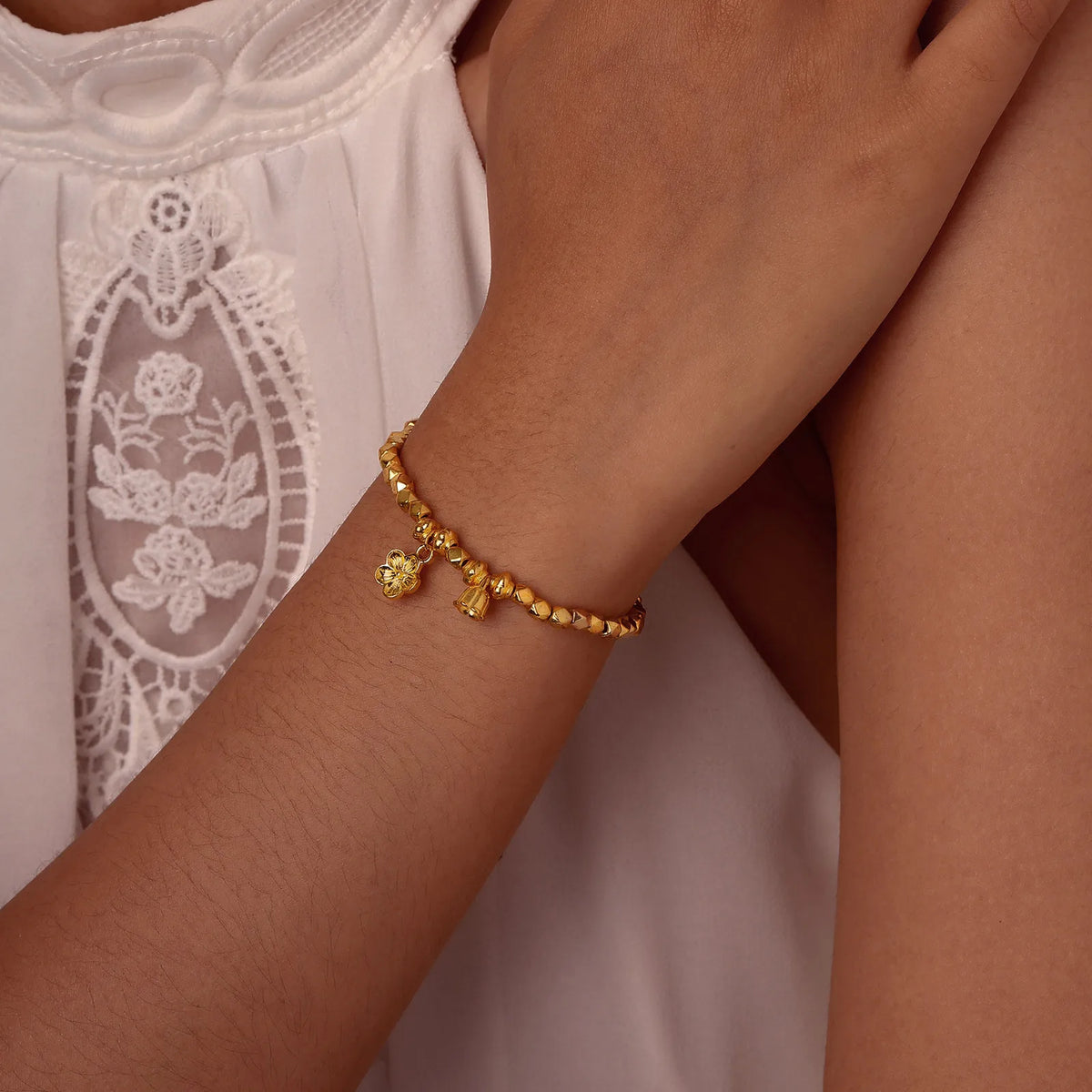 Charms Bell Flower Bracelet, Geometric Beaded Chain Bracelet for Women Girls - Zenflow Active