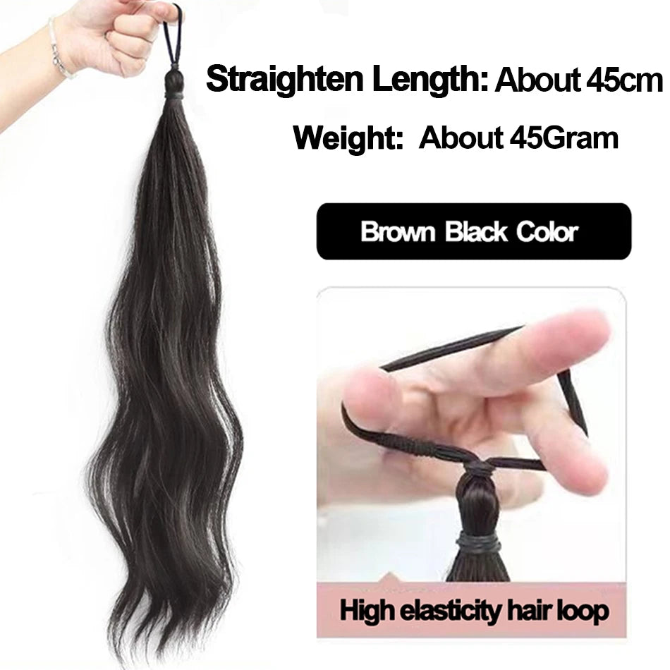 Long Wavy Synthetic Self-Winding Ponytail Hair Extensions With Elastic Rubber Band Braided Hair Bundle For Women Increase Hair - Zenflow Active