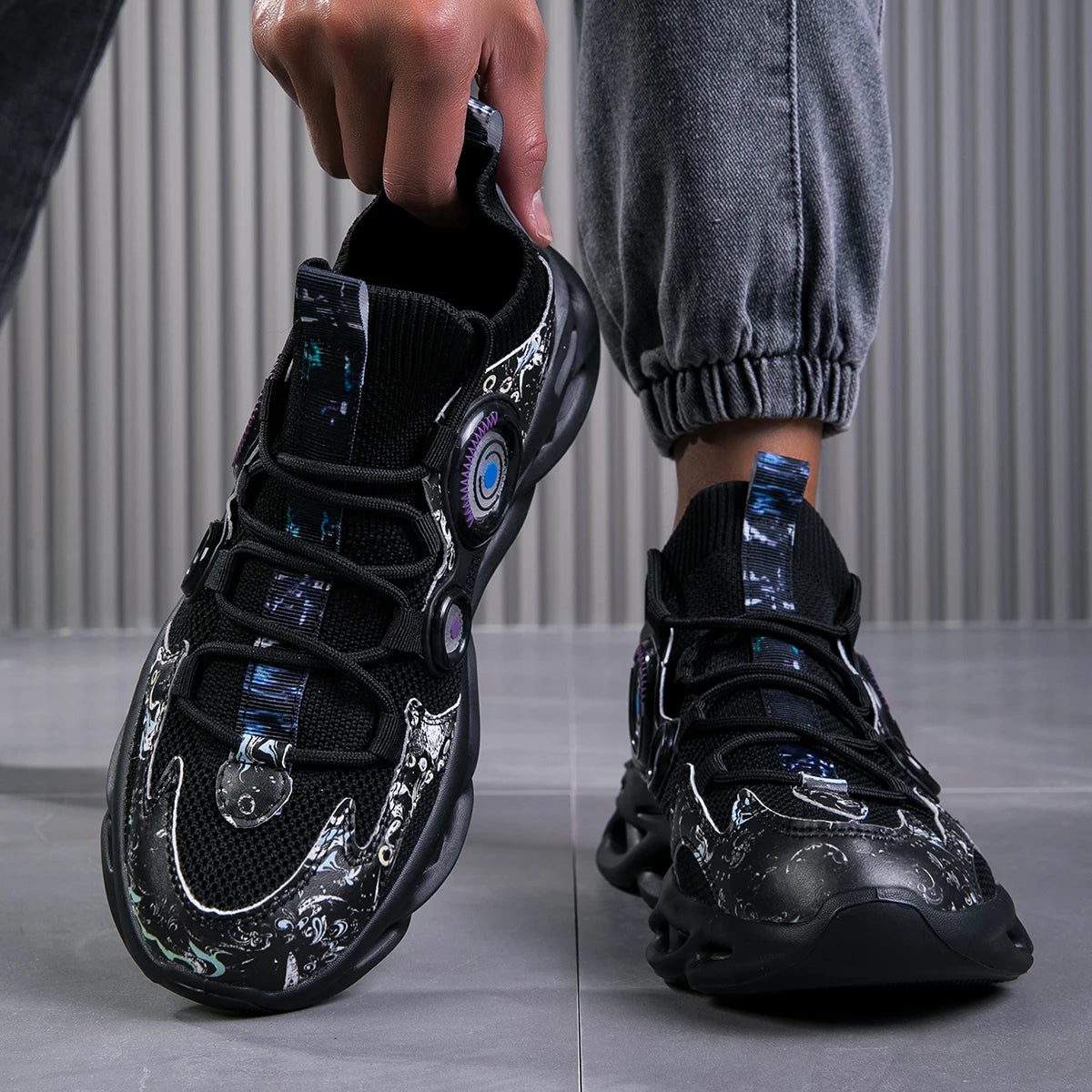 Men's Flyknit Casual Sneakers | Breathable Lightweight Lace-Up Trainers for Everyday Wear - Zenflow Active