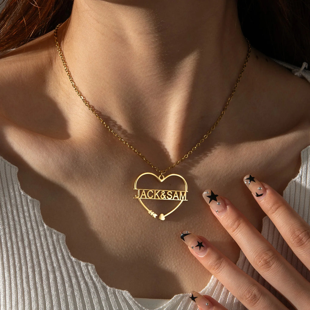 Haiyufly Custom Name Heart Necklace for Women Stainless Steel Jewellery Choker Chains Personalized Couple Valentine's Day Gift - Zenflow Active