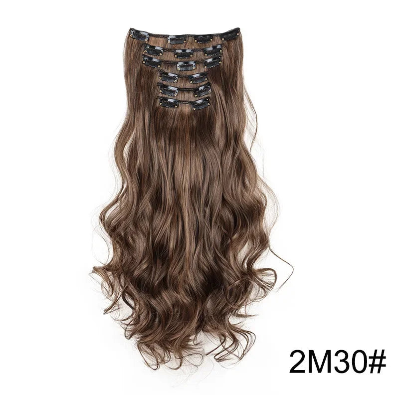 Black Hair Extensions 24"/60cm 6pcs/set Women Long Straight Synthetic Full Head Clip 16 Clips Ombre Heat Resistant Fiber Hair - Zenflow Active