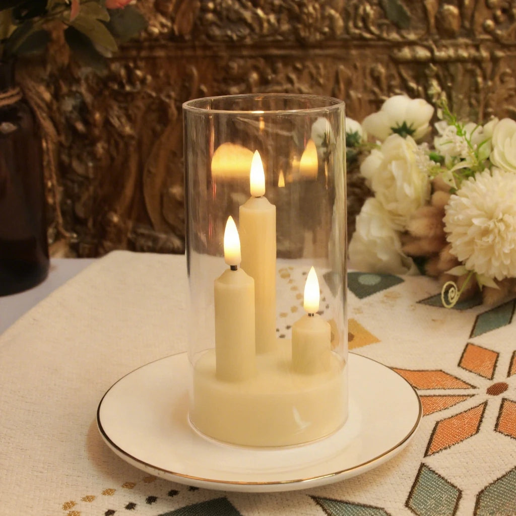 3 in 1 Flameless 5/8/10CM Taper Candles Battery Operated LED Acrylic Pillar Flickering LED Electronic Candles with Lampshade - Zenflow Active
