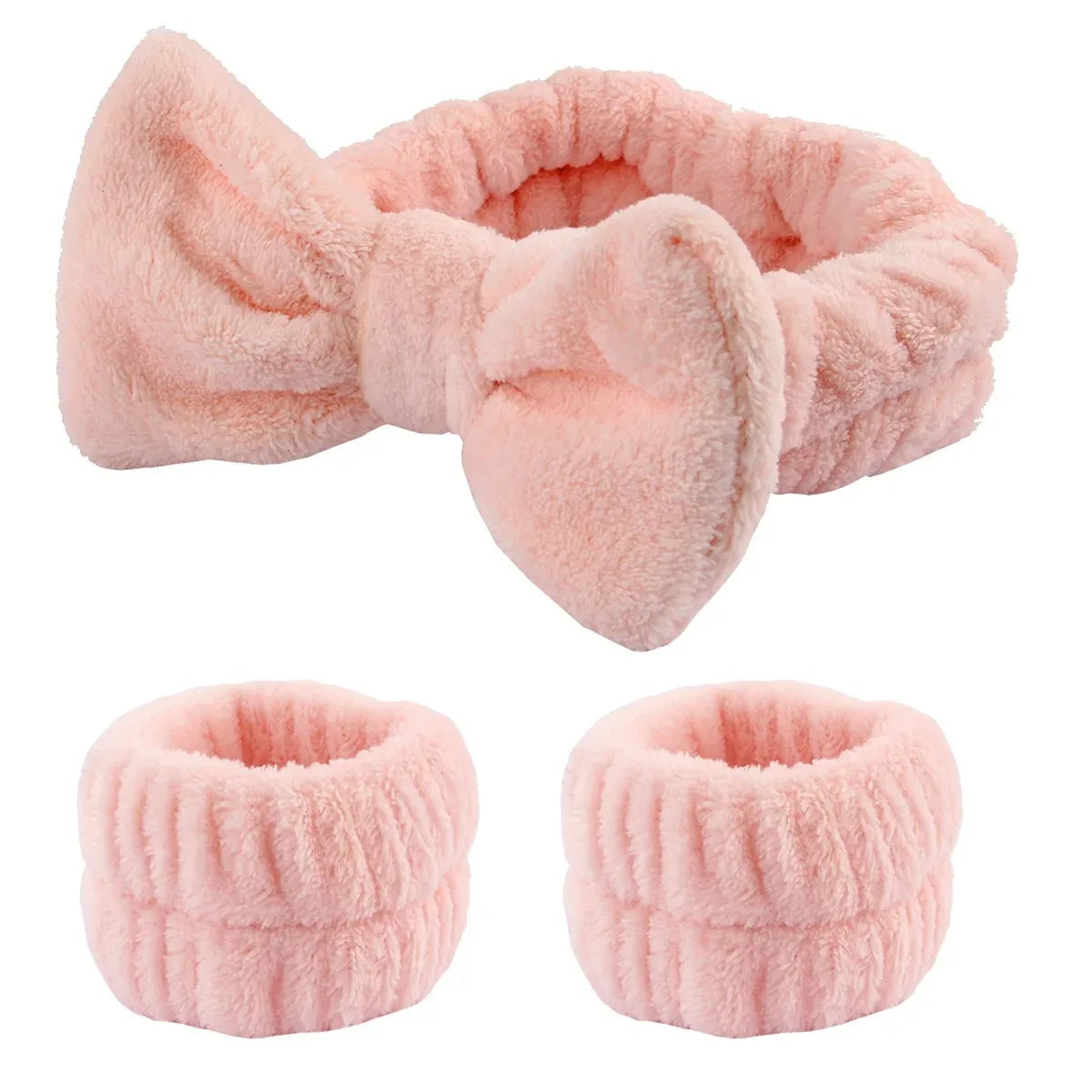 Bow Headband & Wristband Set | Soft Coral Fleece Hair Band for Washing, Yoga & Skincare - Zenflow Active