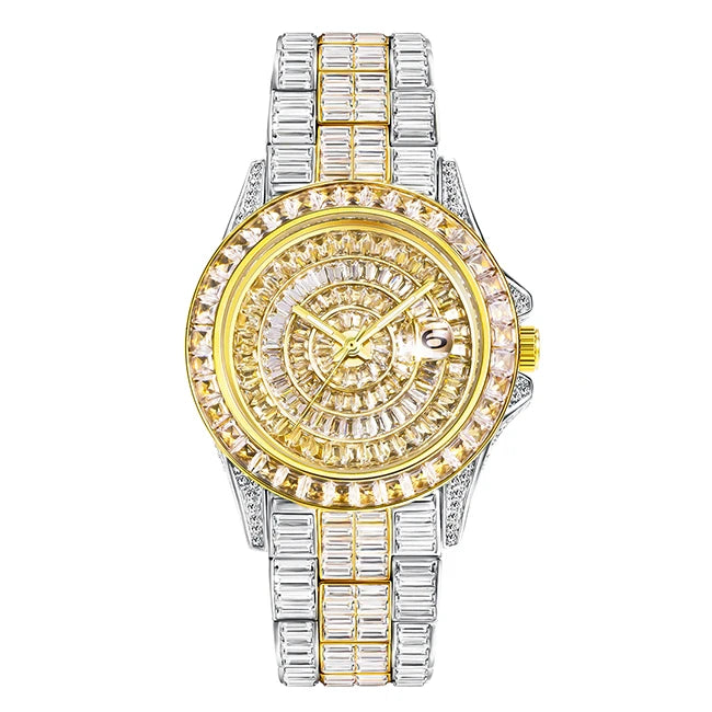 MISSFOX Iced Out Men's Watch — Handmade Mosaic Diamond, Quartz, Auto Date - Zenflow Active