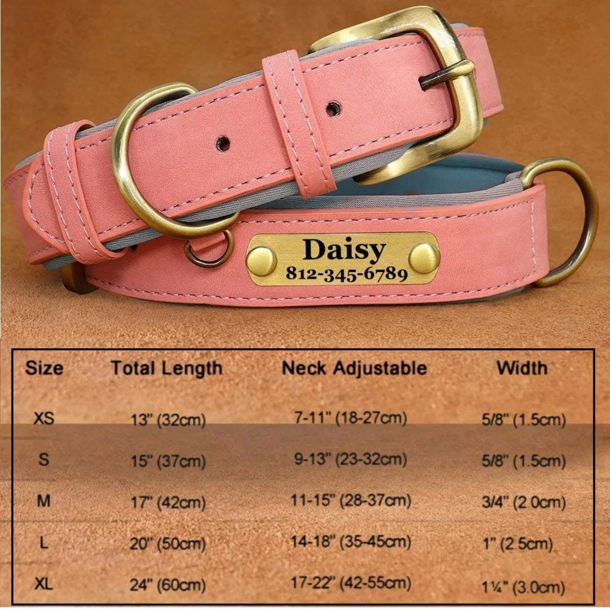 Soft Padded Leather Dog Collar | Personalised Engraved Nameplate & Custom ID Tag - Zenflow Active