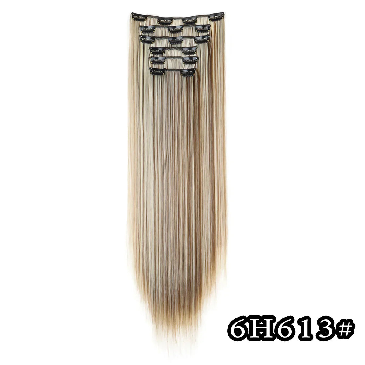 Black Hair Extensions 24"/60cm 6pcs/set Women Long Straight Synthetic Full Head Clip 16 Clips Ombre Heat Resistant Fiber Hair - Zenflow Active