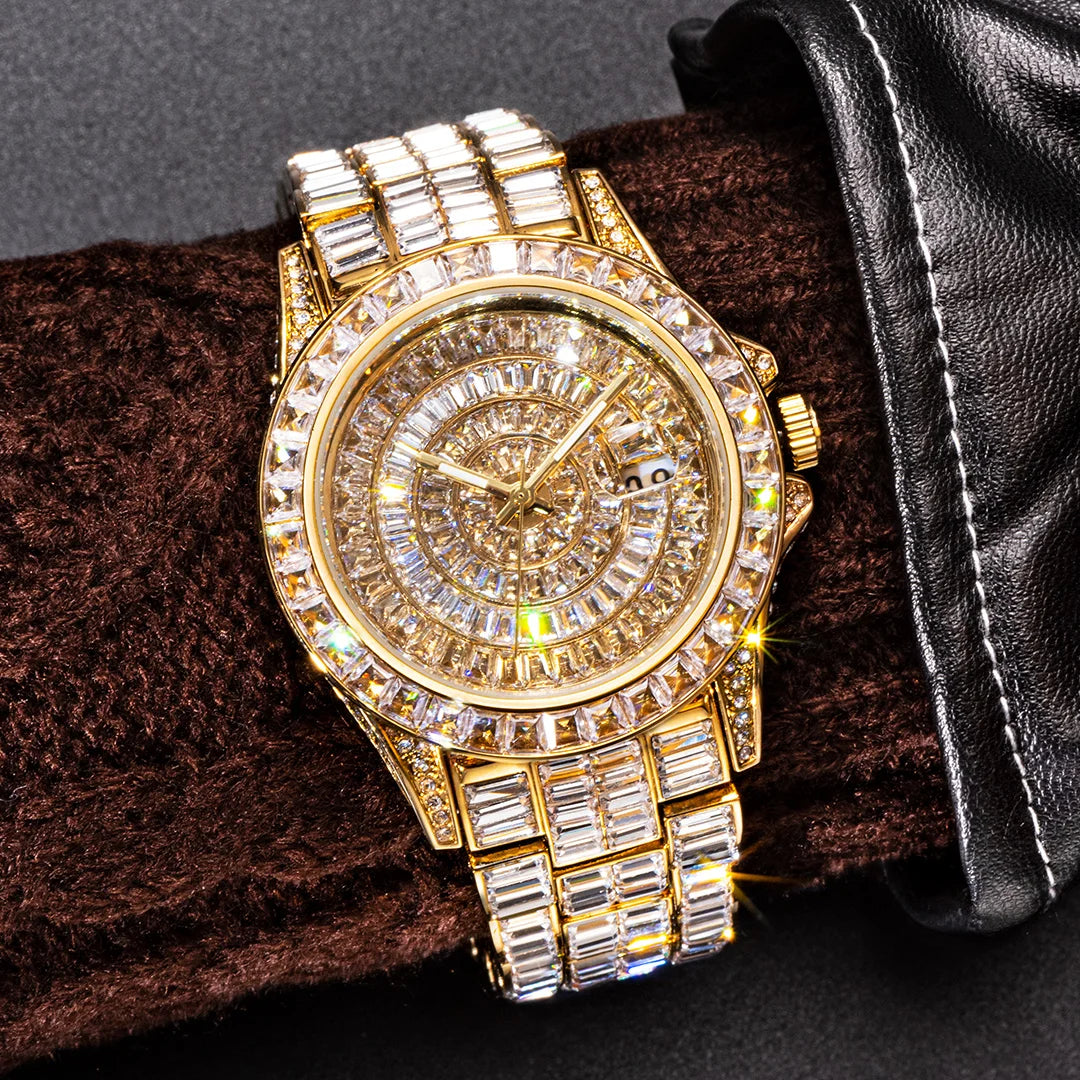 MISSFOX Iced Out Men's Watch — Handmade Mosaic Diamond, Quartz, Auto Date - Zenflow Active