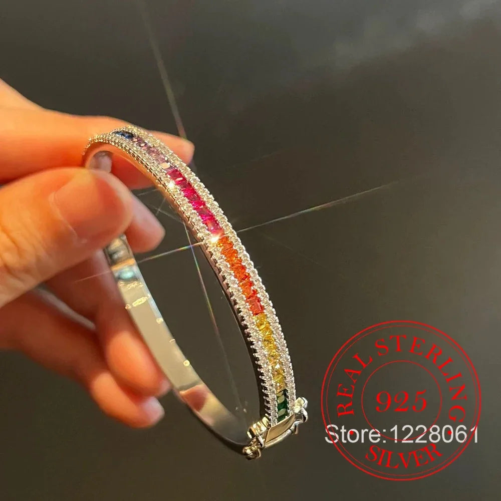 Classic Geometric Cz Bangles Pave White Cubic Zirconia 925 Sterling Silver Women Bracelet Fashion Jewelry - Zenflow Active
