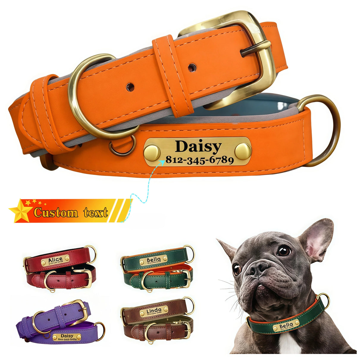 Soft Padded Leather Dog Collar | Personalised Engraved Nameplate & Custom ID Tag - Zenflow Active
