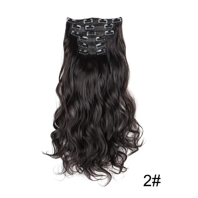 Black Hair Extensions 24"/60cm 6pcs/set Women Long Straight Synthetic Full Head Clip 16 Clips Ombre Heat Resistant Fiber Hair - Zenflow Active
