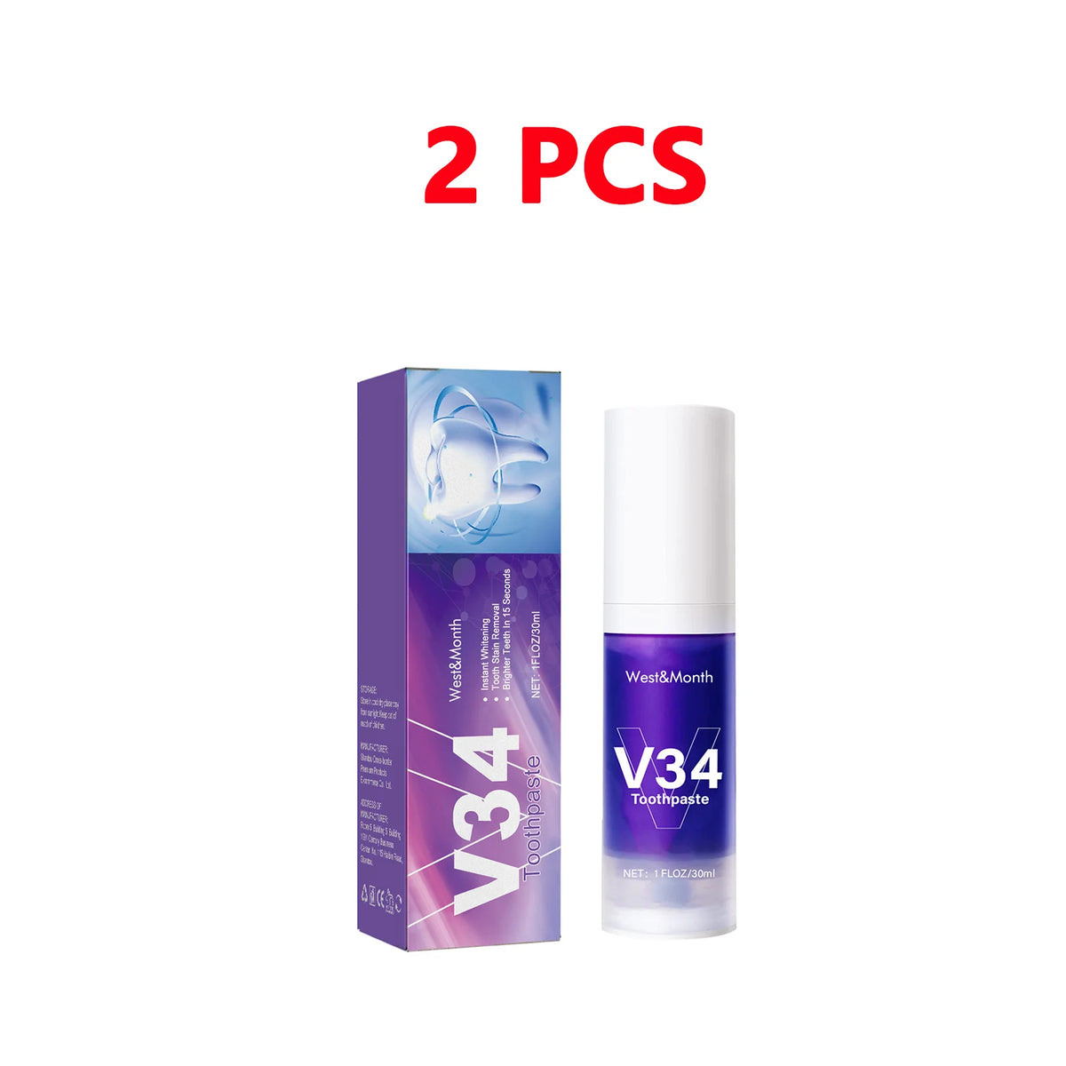 V34 Teeth Whitening Toothpaste 30ml Intensive Stain Remover - Zenflow Active