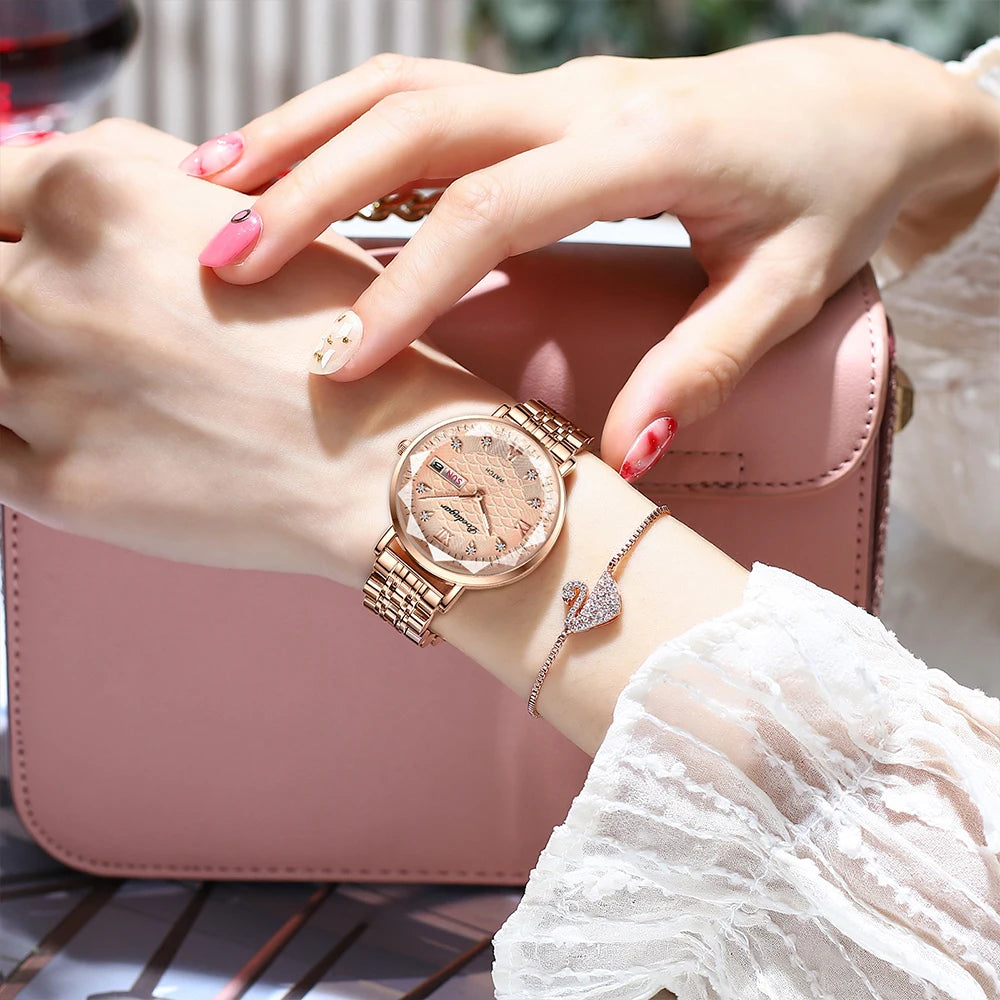 POEDAGAR Watch Women New Fashion Luxury Stainless Steel Wristwatch Bracelet Simple Rose Gold Waterproof Luminous Ladies Watches - Zenflow Active