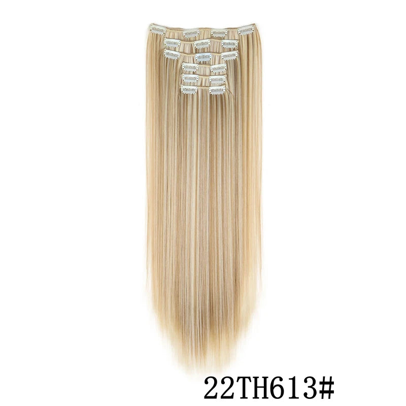 Synthetic Clips in Hair Extensions Long Straight Hairstyle Blonde Black Hairpieces Heat Resistant False Hair Daily Use - Zenflow Active
