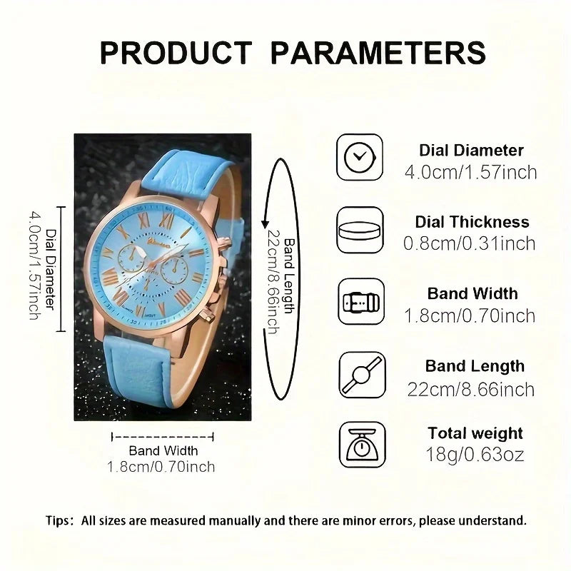 Fashion quartz watch and jewelry set, shock resistant circular analog digital display, PU leather strap, zinc alloy case - Zenflow Active