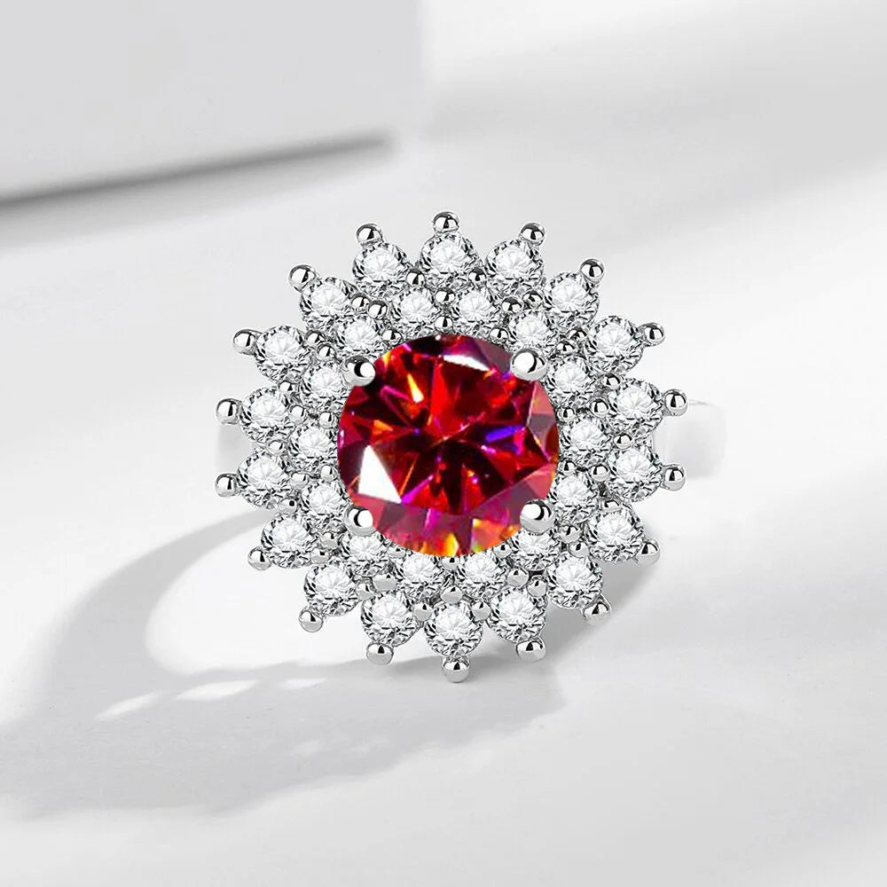 925 Sterling Silver Ring Two Carat Zirconia Ring Multi-color Optional Women's Open Ring Fashion Simple Birthday Jewelry Gift - Zenflow Active