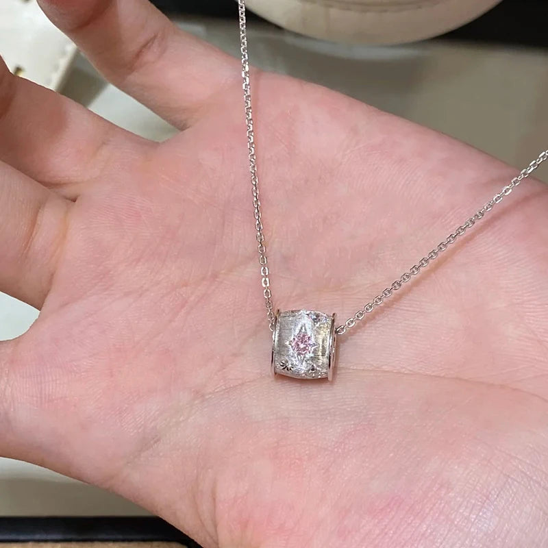 Inspiration brushed pendant gentle style exquisite silver 925 inlaid diamonds pink star necklace Daily wear jewelry gifts - Zenflow Active