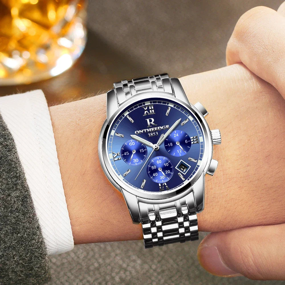 Men's Watch Business Quartz, All Steel Blue Face, Waterproof Chronograph Relogio Masculino - Zenflow Active