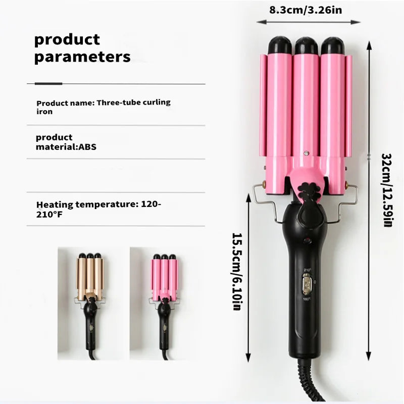3-Barrel Ceramic Hair Waver | Professional Wave Curling Iron | 25mm - Zenflow Active