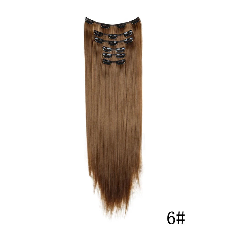Synthetic Clips in Hair Extensions Long Straight Hairstyle Blonde Black Hairpieces Heat Resistant False Hair Daily Use - Zenflow Active
