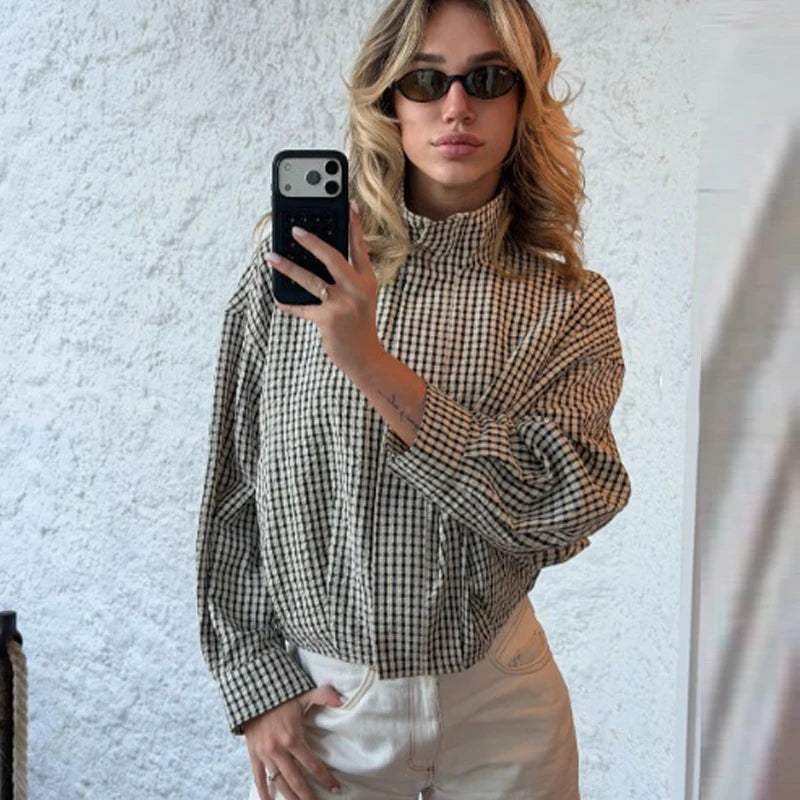 Women's Cropped Plaid Zip-Up Jacket