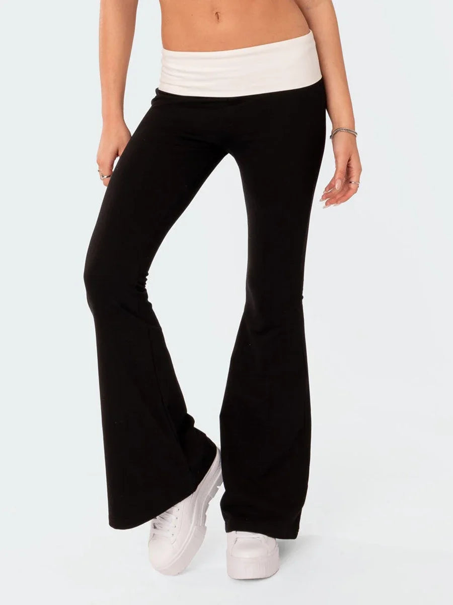 Contrast Colour High-Waist Flare Trousers - Zenflow Active