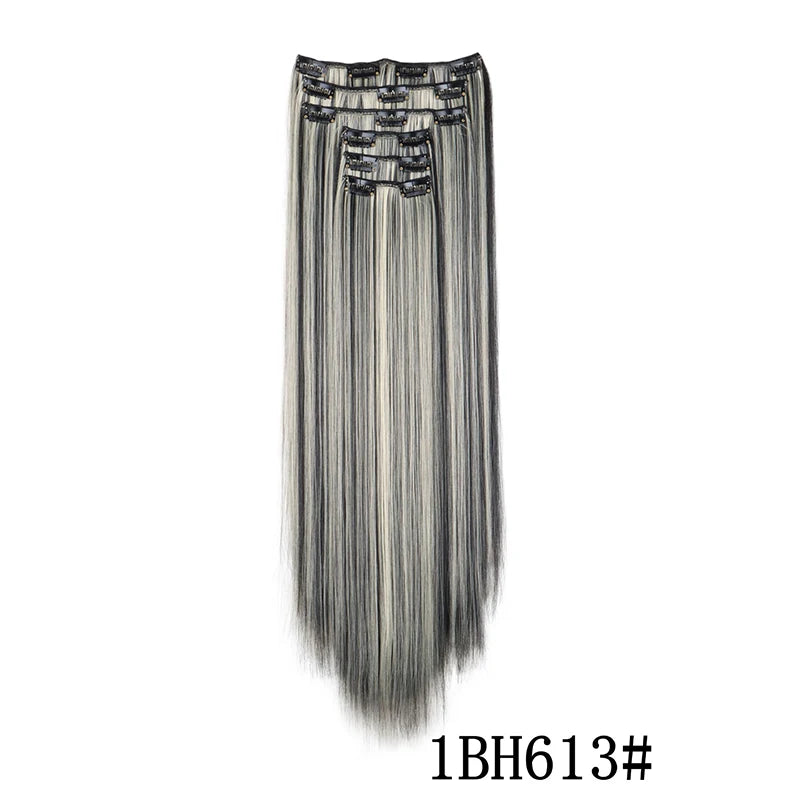 Synthetic Clips in Hair Extensions Long Straight Hairstyle Blonde Black Hairpieces Heat Resistant False Hair Daily Use - Zenflow Active