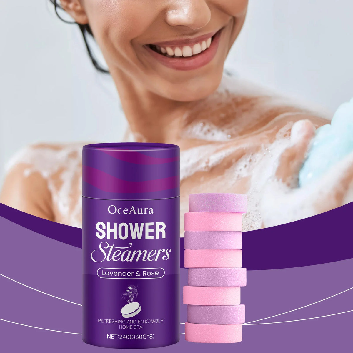 Rose & Lavender Aromatherapy Bath Bomb Set | Shower Steamer & Bath Fizz – 240g - Zenflow Active