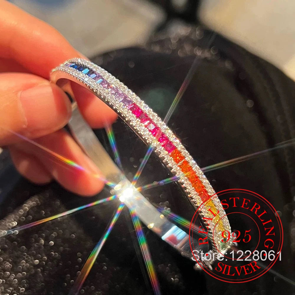 Classic Geometric Cz Bangles Pave White Cubic Zirconia 925 Sterling Silver Women Bracelet Fashion Jewelry - Zenflow Active