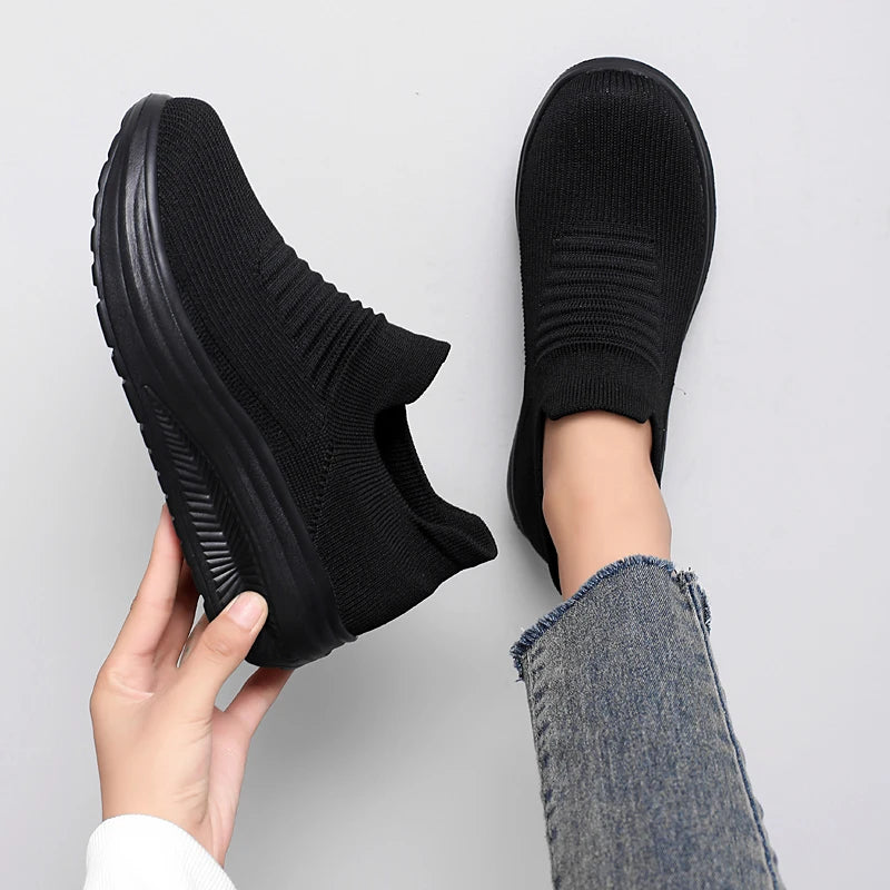 Women's Air Mesh Platform Slip-On Sneakers — Breathable, Mid Heel, Casual Loafer Style - Zenflow Active