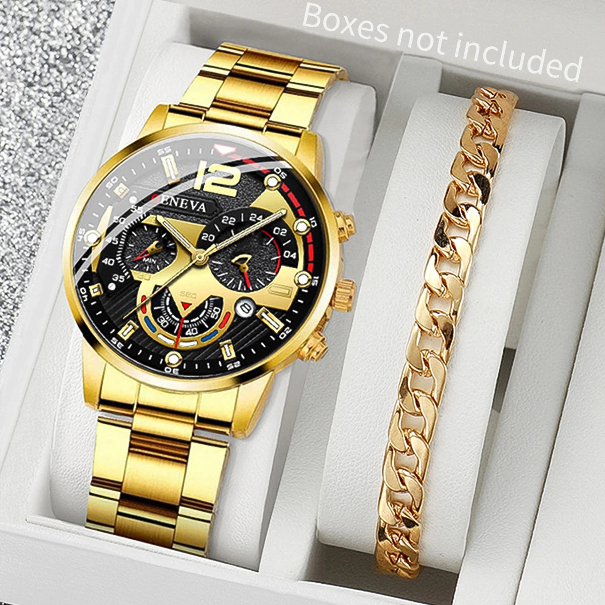 Men's Quartz Watch & Bracelet Set — Steel Band, Arabic Dial, Folding Clasp - Zenflow Active