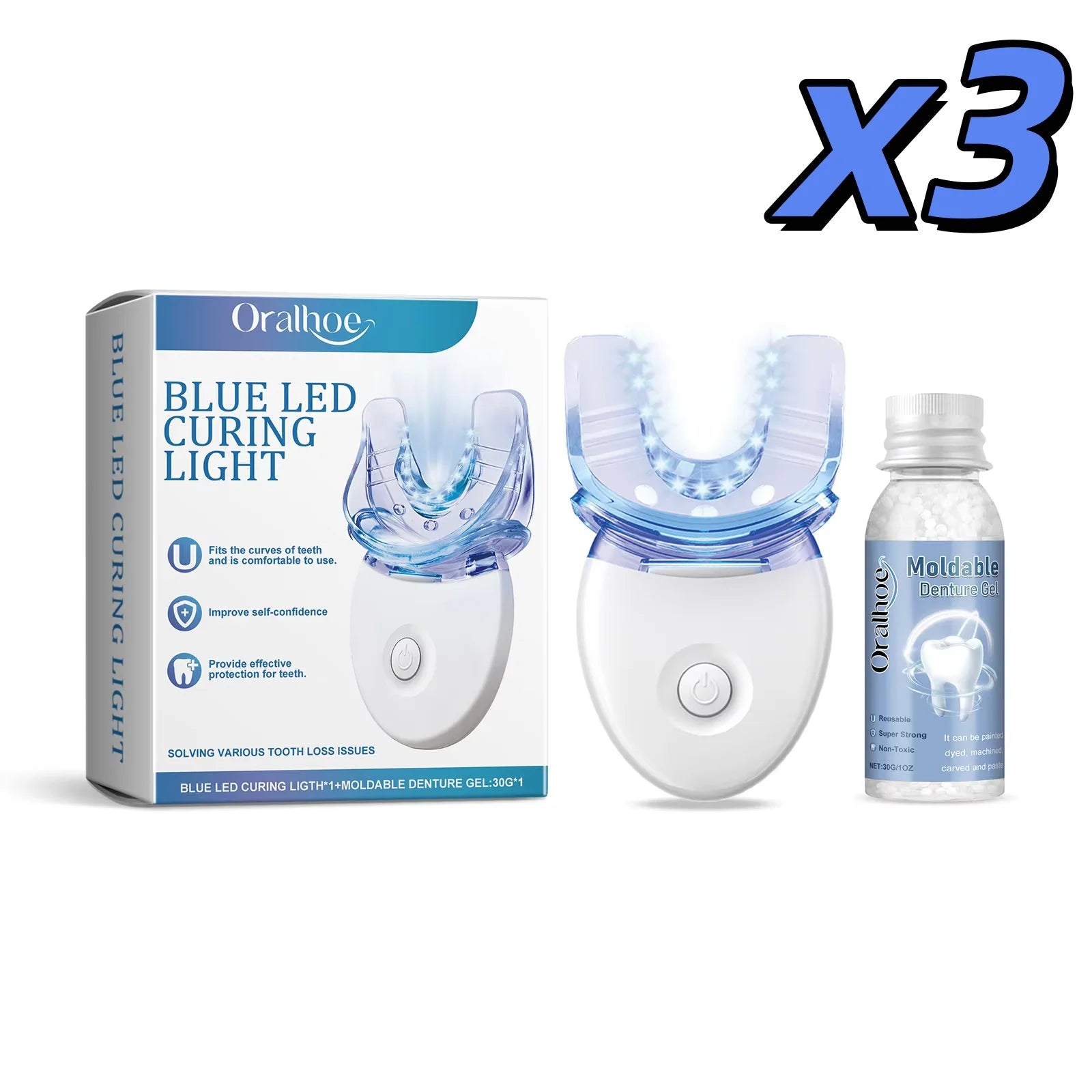 2 in 1 Teeth Whitening Kit with Blue LED Light