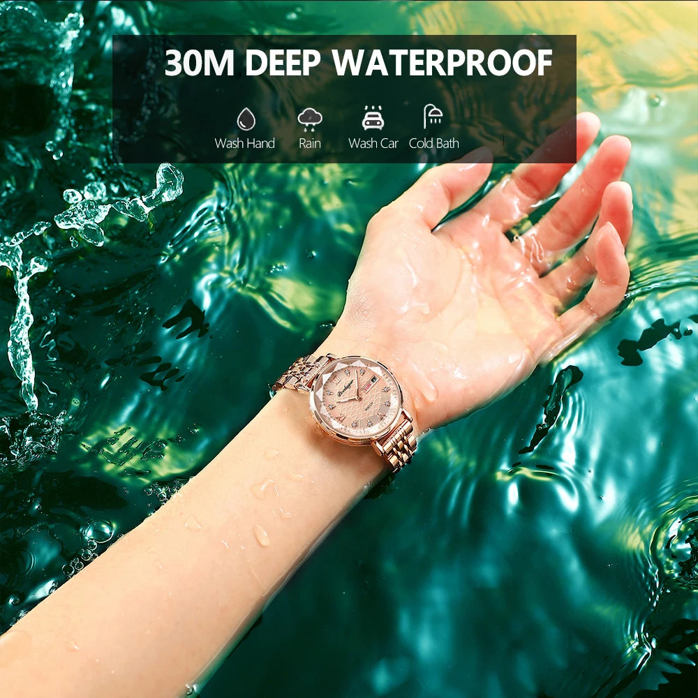 POEDAGAR Watch Women New Fashion Luxury Stainless Steel Wristwatch Bracelet Simple Rose Gold Waterproof Luminous Ladies Watches - Zenflow Active