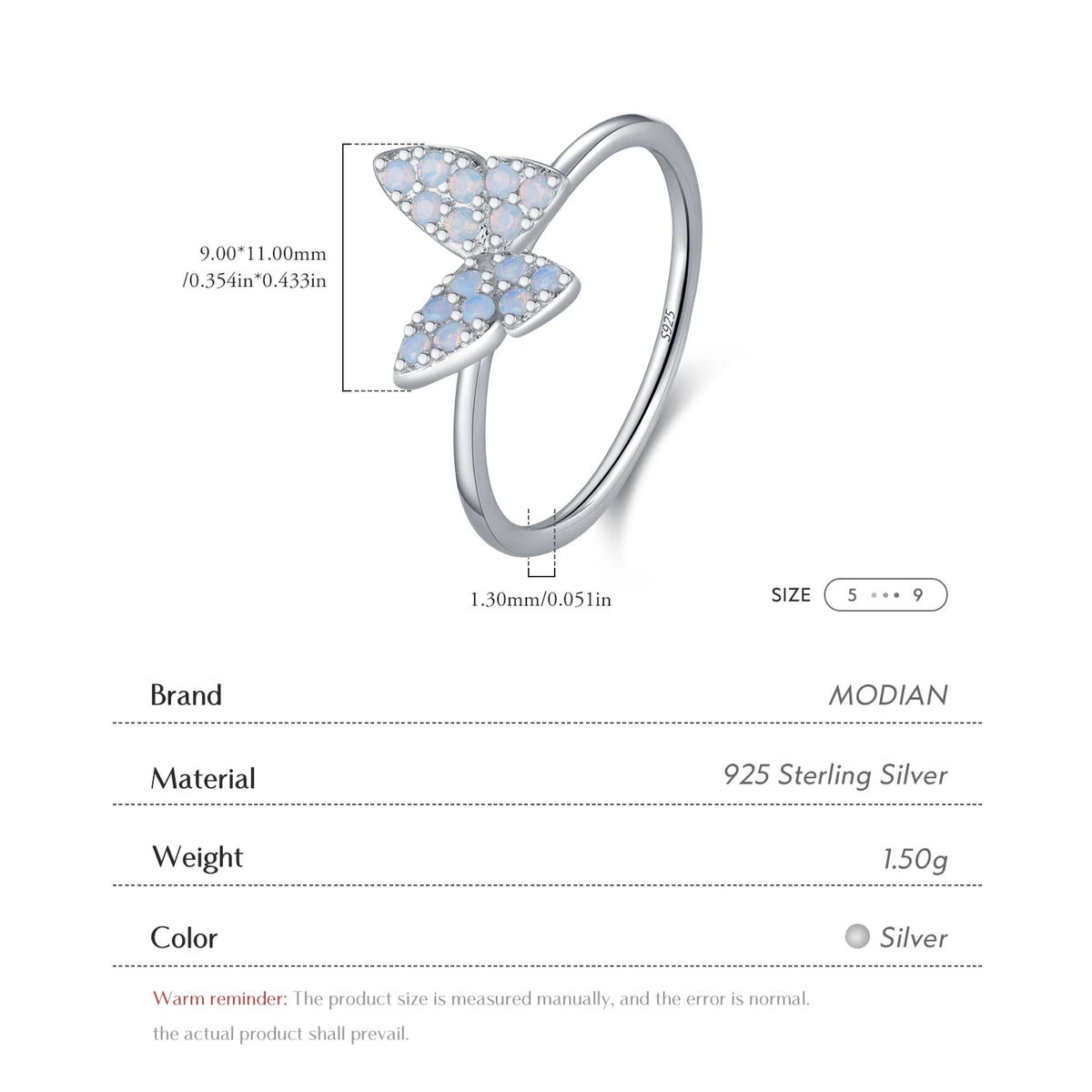 MODIAN 925 Sterling Silver Simple Charming Butterfly Blue Opal Finger Rings For Women Vacation Party Fine Jewelry Gifts - Zenflow Active