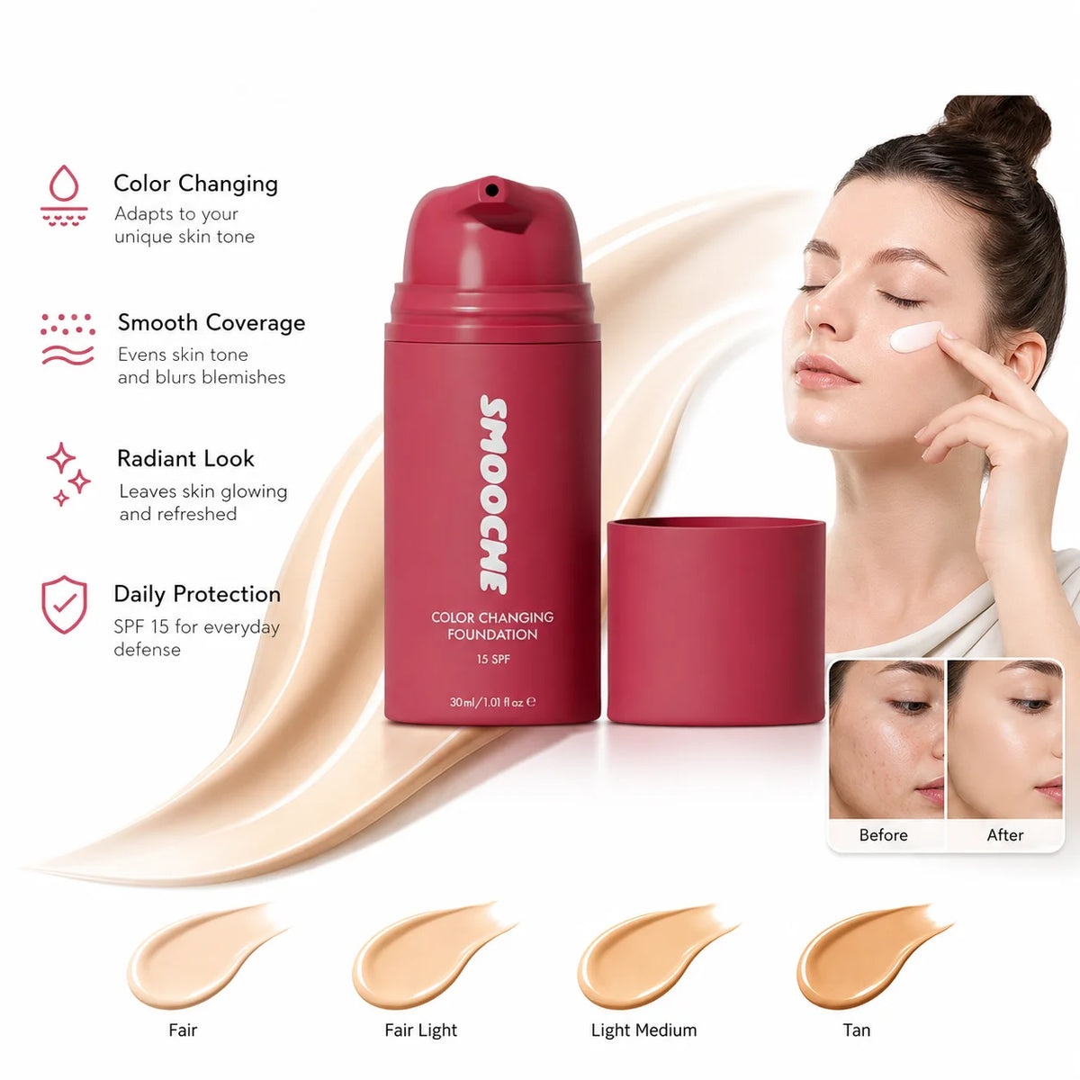 SMOOCHE Adaptive Skin Tone Foundation Liquid Concealer - Zenflow Active