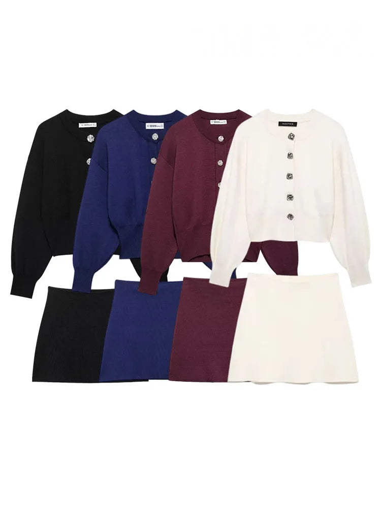 Knit Cardigan & High-Waist Mini Skirt Set - Zenflow Active