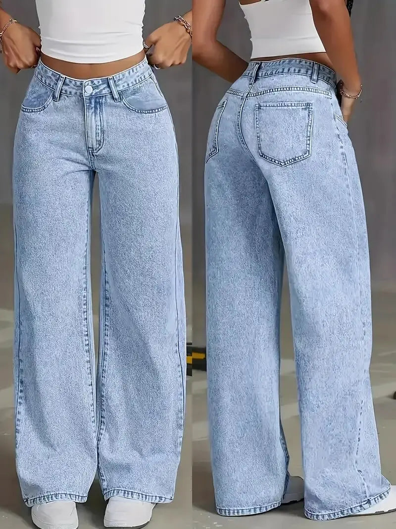 Women's High-Waist Loose-Fit Plaid Jeans Zenflow Active