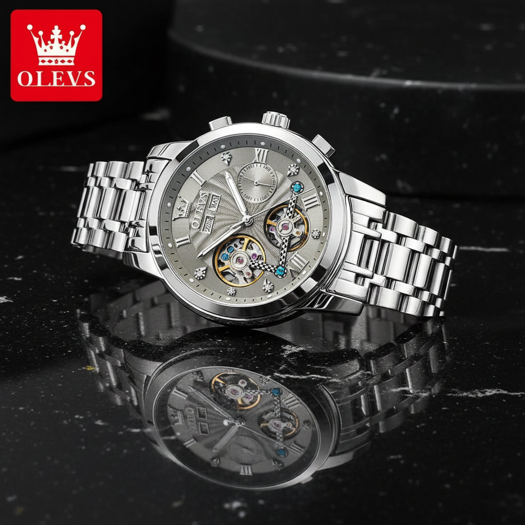 OLEVS 7088 Skeleton Automatic Watch | Tourbillon Display | Luminous - Zenflow Active