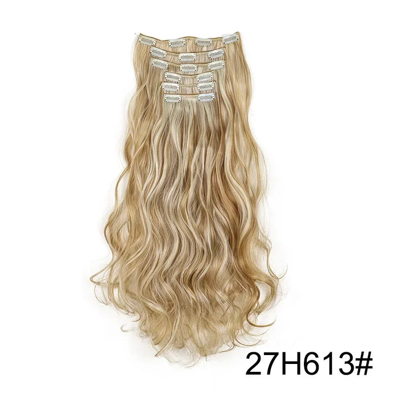 Black Hair Extensions 24"/60cm 6pcs/set Women Long Straight Synthetic Full Head Clip 16 Clips Ombre Heat Resistant Fiber Hair - Zenflow Active