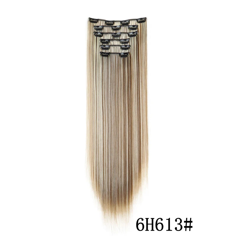 Synthetic Clips in Hair Extensions Long Straight Hairstyle Blonde Black Hairpieces Heat Resistant False Hair Daily Use - Zenflow Active