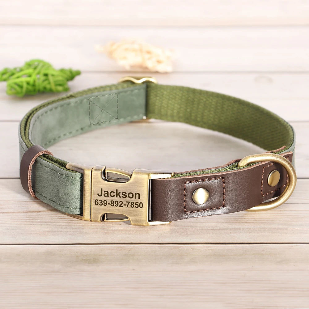 Custom PU Leather Dog Collar | Personalised Engraved ID Necklace for Small, Medium & Large Dogs - Zenflow Active
