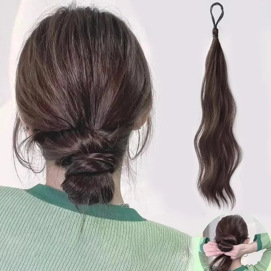 Long Wavy Synthetic Self-Winding Ponytail Hair Extensions With Elastic Rubber Band Braided Hair Bundle For Women Increase Hair - Zenflow Active