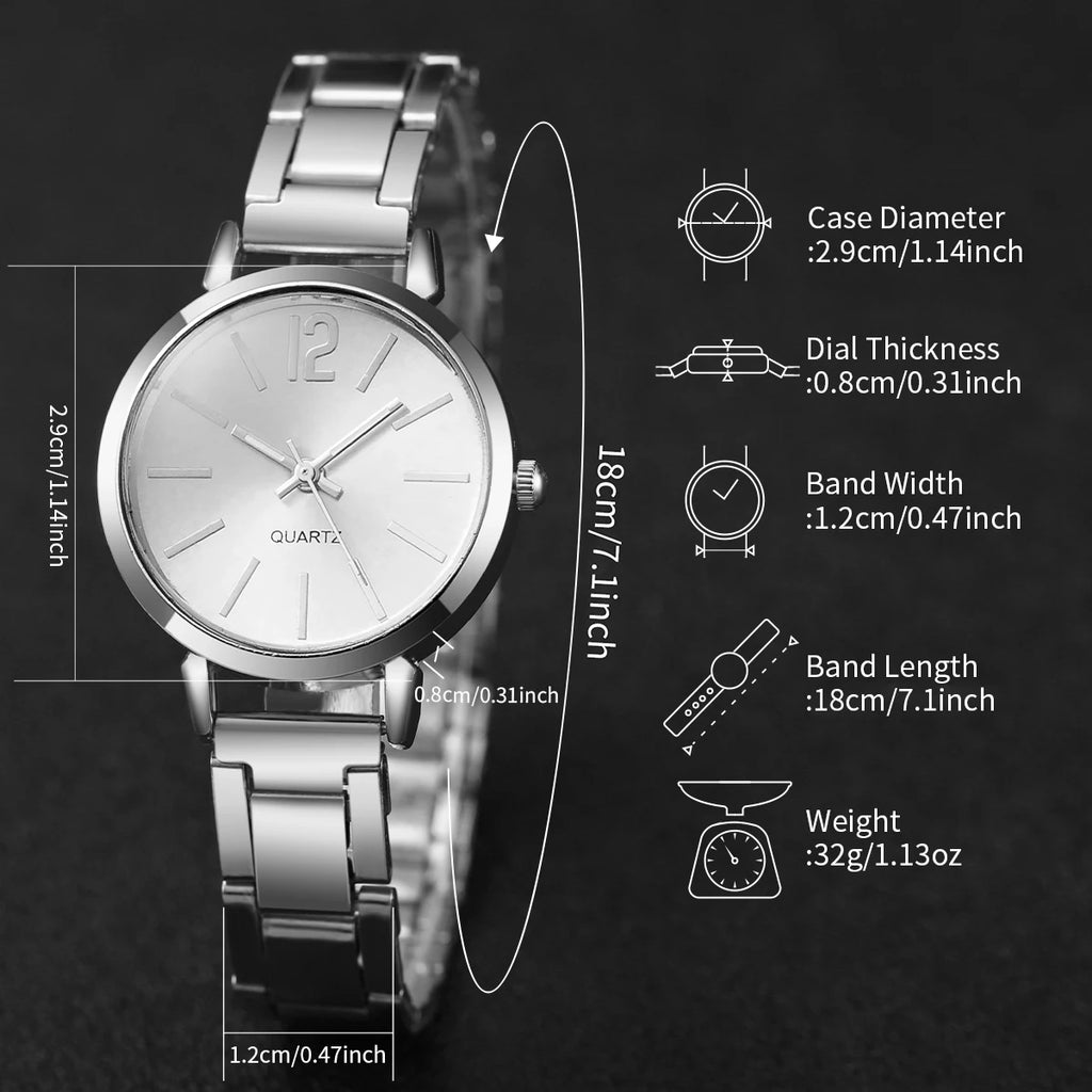 2PCS Women's Watch Fashion Gold Steel Band Quartz Wristwatch Opening Cuff Bracelet Set - Zenflow Active