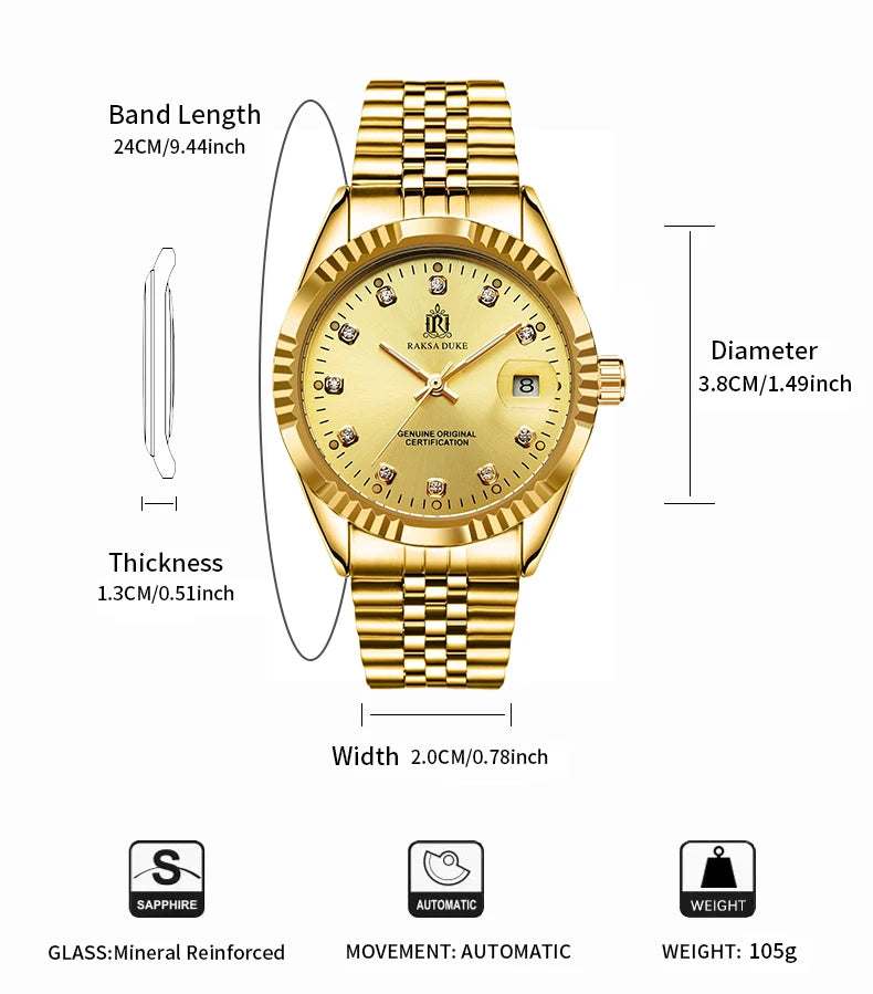 TEVISE T629 Automatic Mechanical Men's Watch — Diamond Detail, Date Display, Waterproof - Zenflow Active