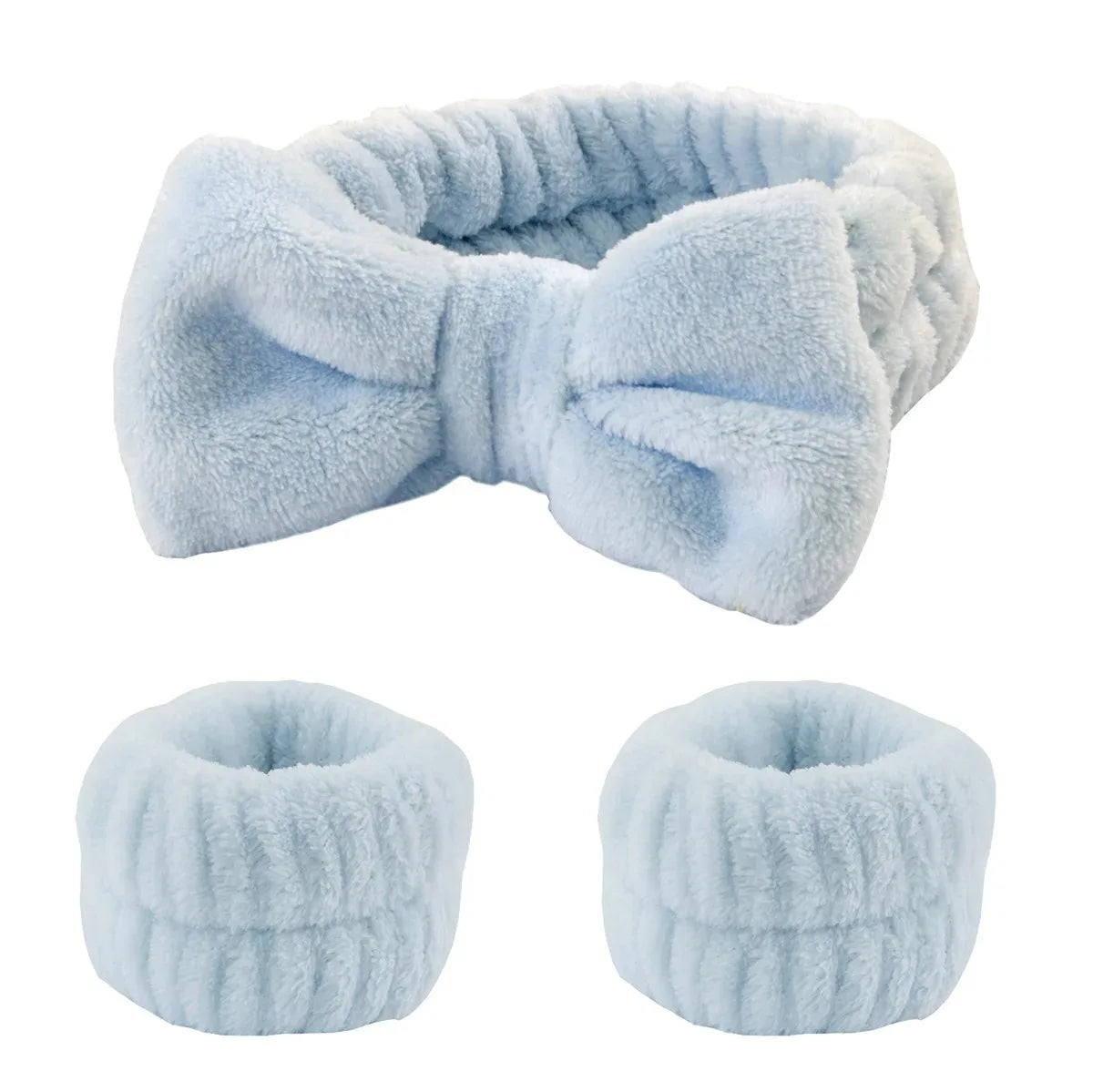 Bow Headband & Wristband Set | Soft Coral Fleece Hair Band for Washing, Yoga & Skincare - Zenflow Active